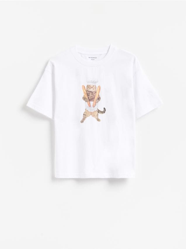 Reserved - Bawełniany t-shirt z nadrukiem - złamana biel