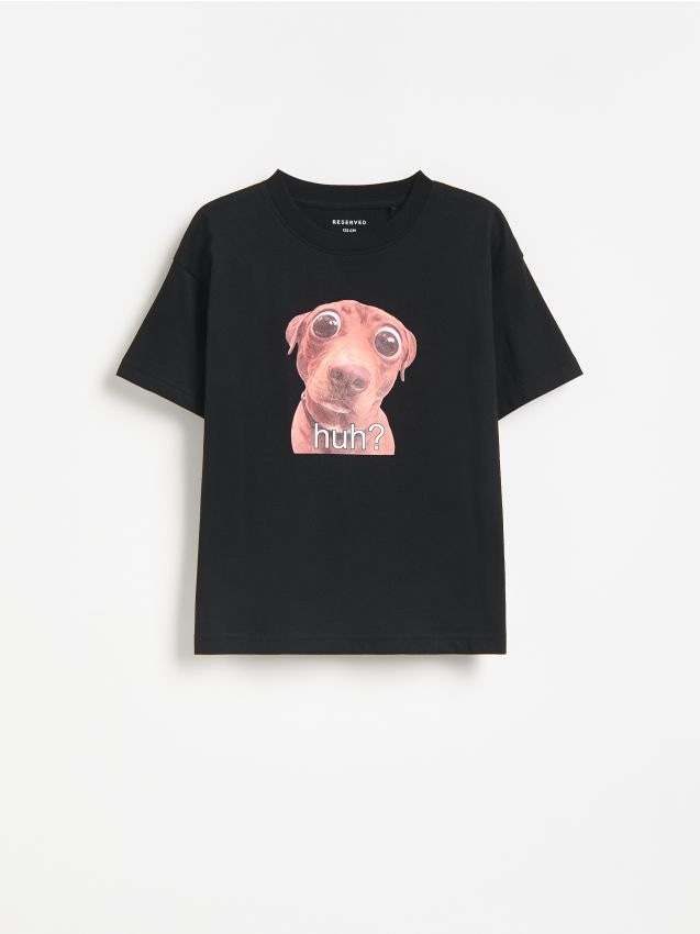 Reserved - Bawełniany t-shirt z nadrukiem - czarny
