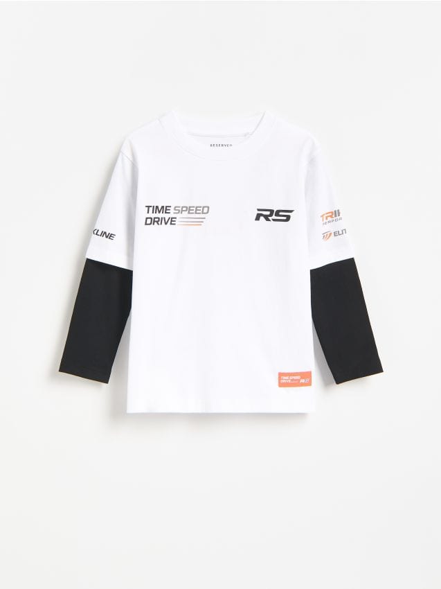Reserved - Bawełniany longsleeve z nadrukiem - biały