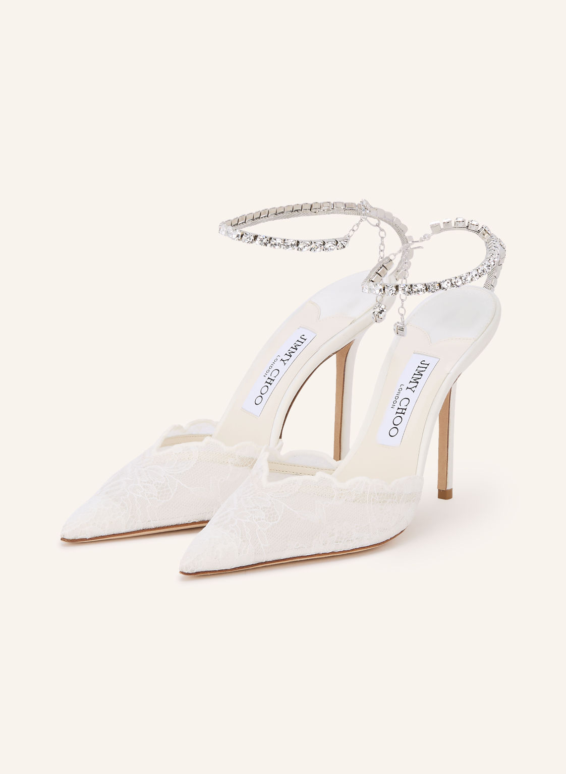 Jimmy Choo Czółenka Typu Slingback Saeda 100 Z Kamieniami Ozdobnymi weiss