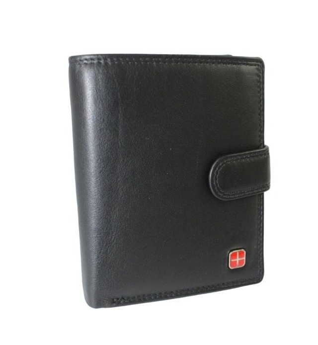 Elegancki Portfel Męski Skórzany ALBATROSS Skóra Licowa RFID Duży Pionowy Z Zapinką SN-MW02Z CZARNY 13 x 10 x 2,5 [cm]