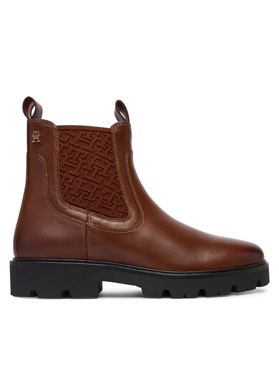 Tommy Hilfiger Sztyblety Th Monogram Leather Chelsea Boot FW0FW09562 Brązowy