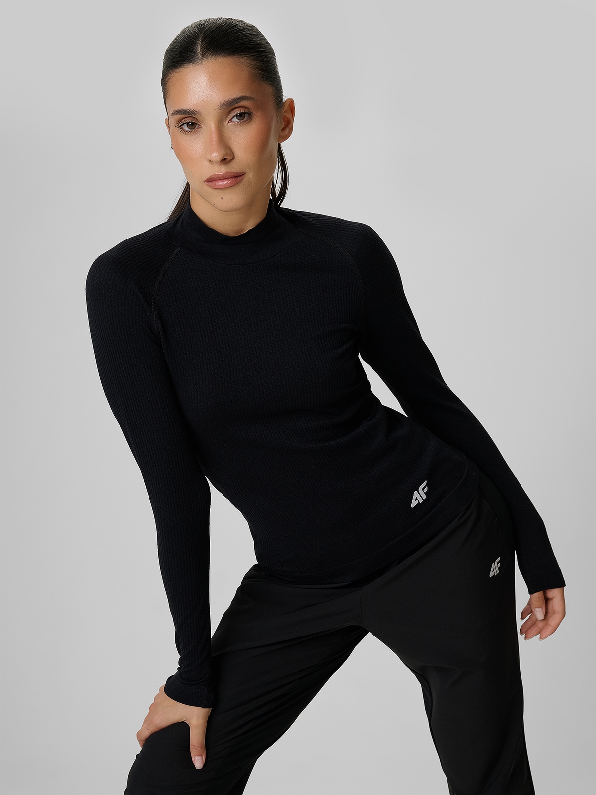 4F Longsleeve do biegania slim szybkoschnący damski - czarny XS/S