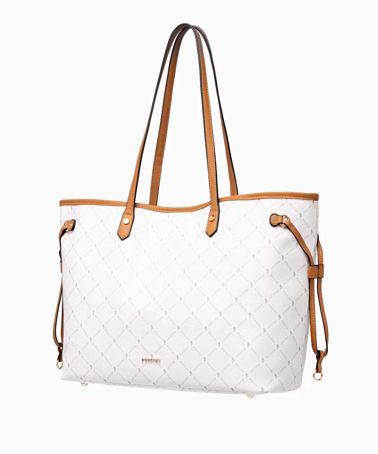 Duża biała shopperka w monogramowy wzór z kosmetyczką