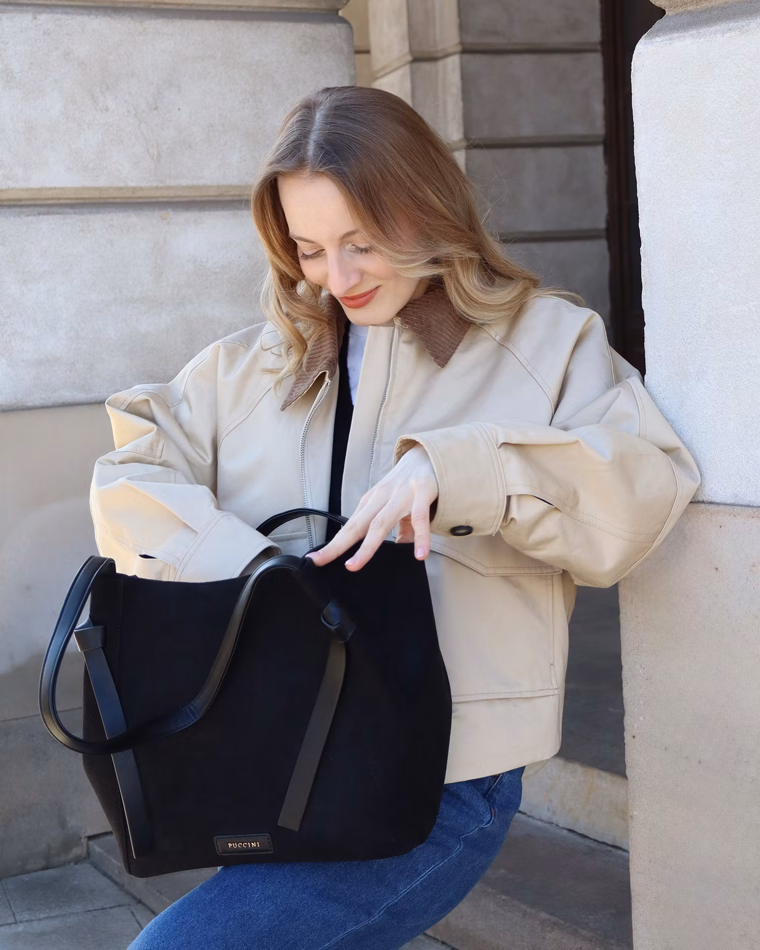Torebka shopper z ekologicznego zamszu czarna