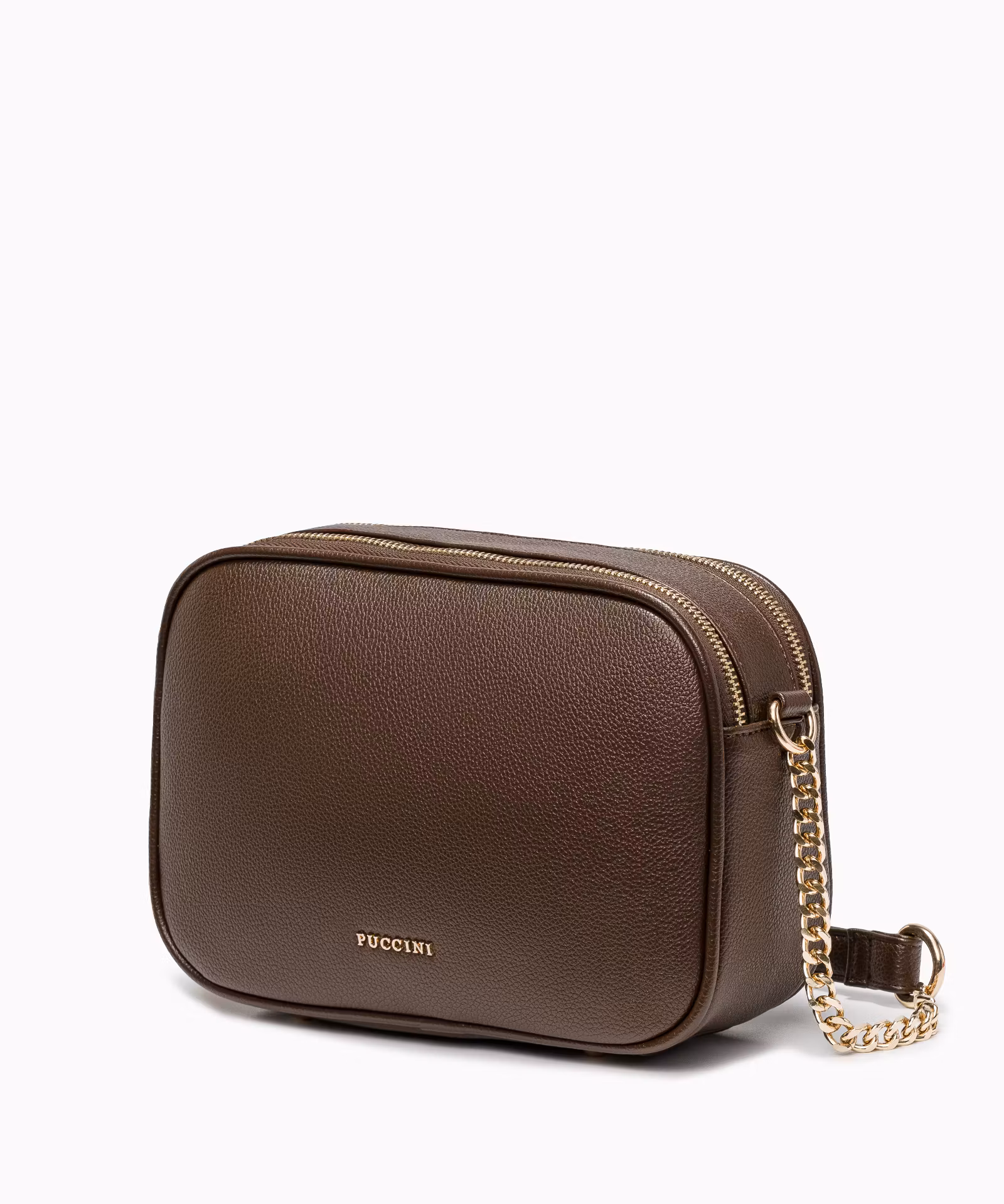 Torebka crossbody prostokątna z paskiem i łańcuszkiem brązowa