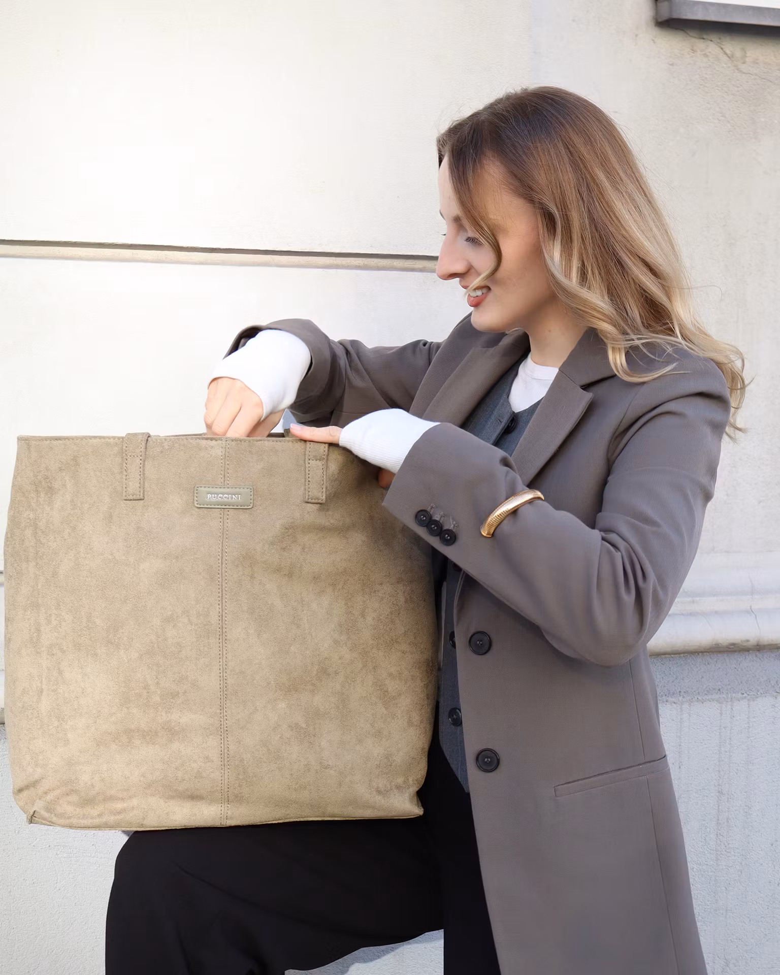 Torebka damska shopperka duża z ekologicznego zamszu zielona
