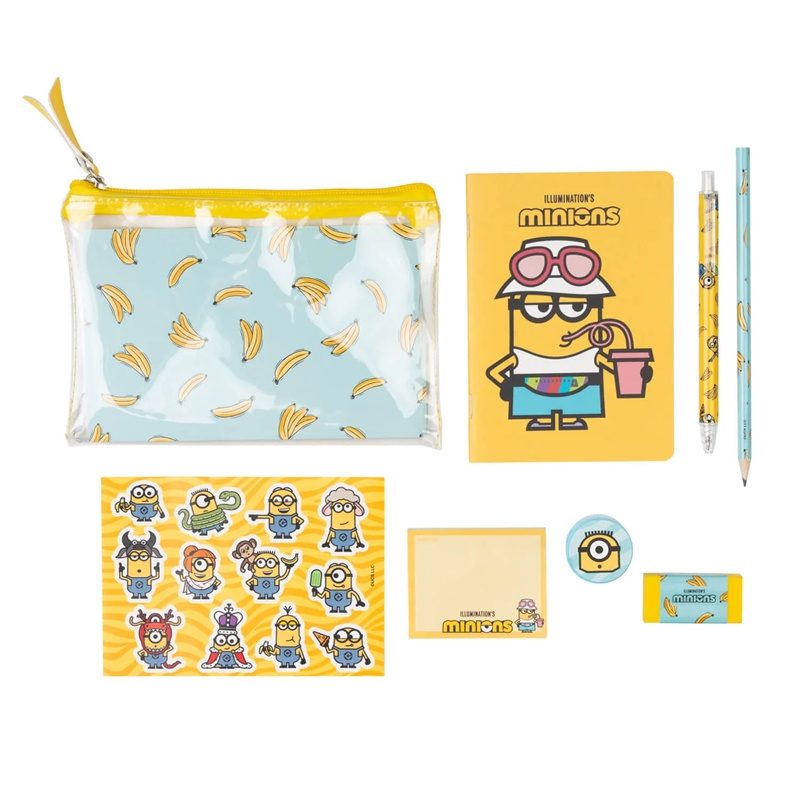 Przybory Szkolne MINIONKI Zestaw Piśmienniczy Piórnik Notes Gumka Długopis