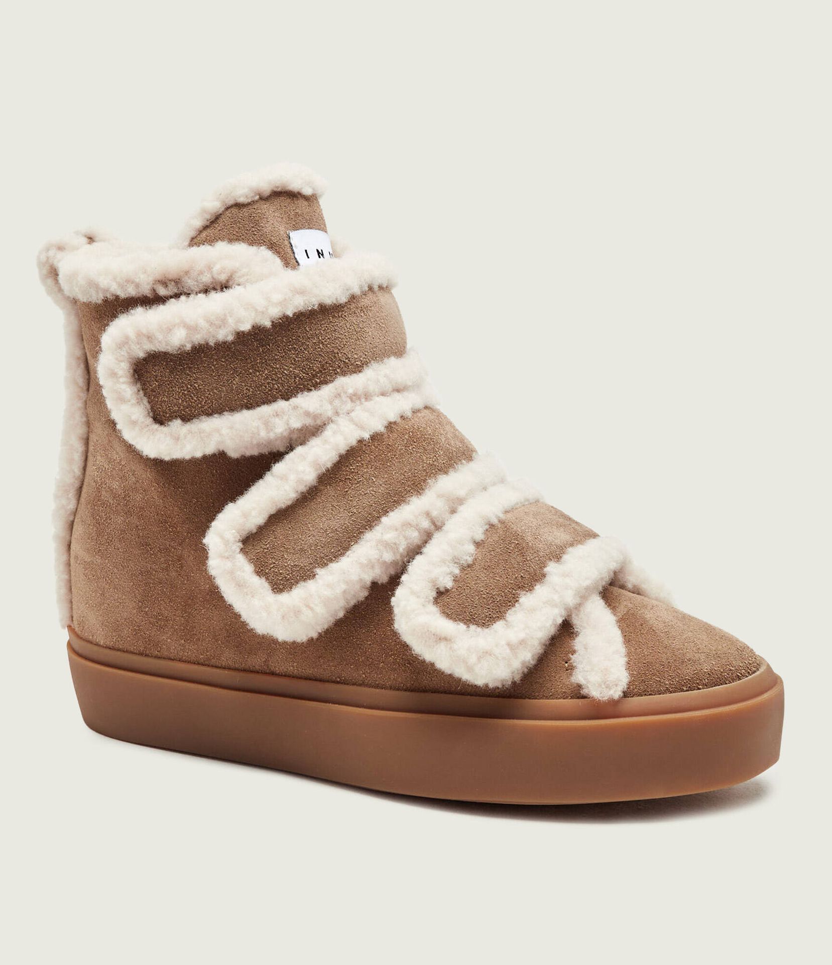 INUIKII Ocieplane botki na koturnie Velcro Wedge zamsz shearling z dodatkiem wełny