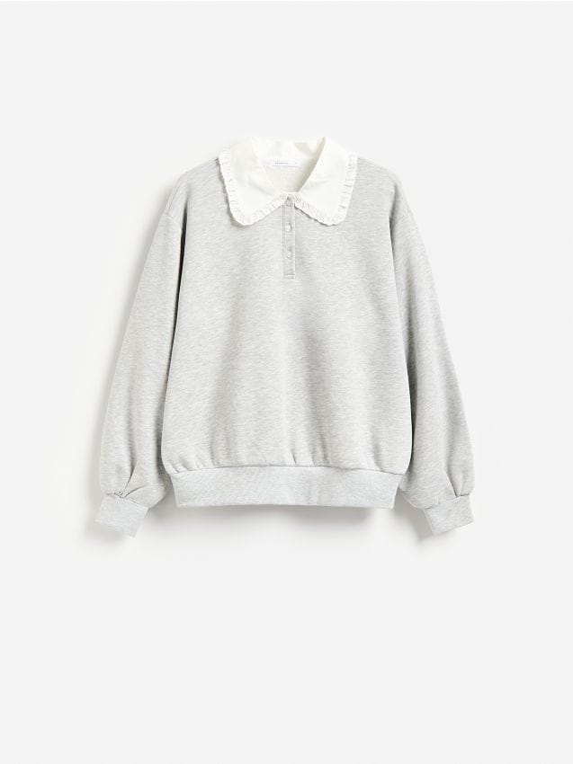 Reserved - Bluza z ozdobnym kołnierzem - jasnoszary