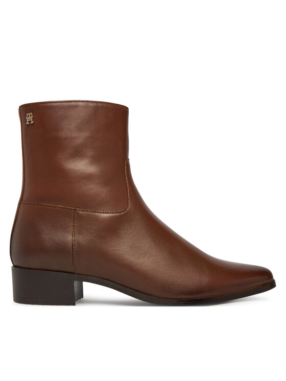 Tommy Hilfiger Botki Leather Ankle Boot W Zip FW0FW09921 Brązowy