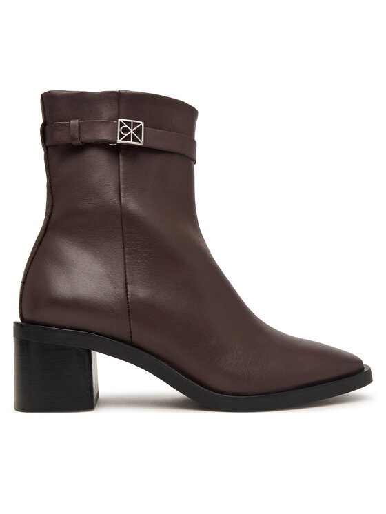 Calvin Klein Botki Block Heel Ank Boot Lth Hdw HW0HW03171 Brązowy
