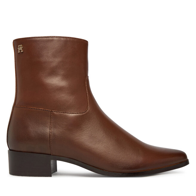 Botki Tommy Hilfiger Leather Ankle Boot W Zip FW0FW09921 Brązowy