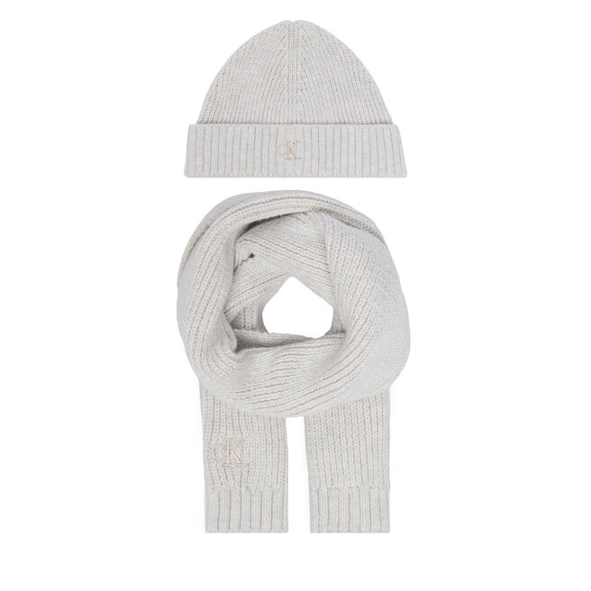 Zestaw szalik i czapka Calvin Klein Jeans Knitted Scarf Beanie Giftbox LVCKFJP00N Szary jasny