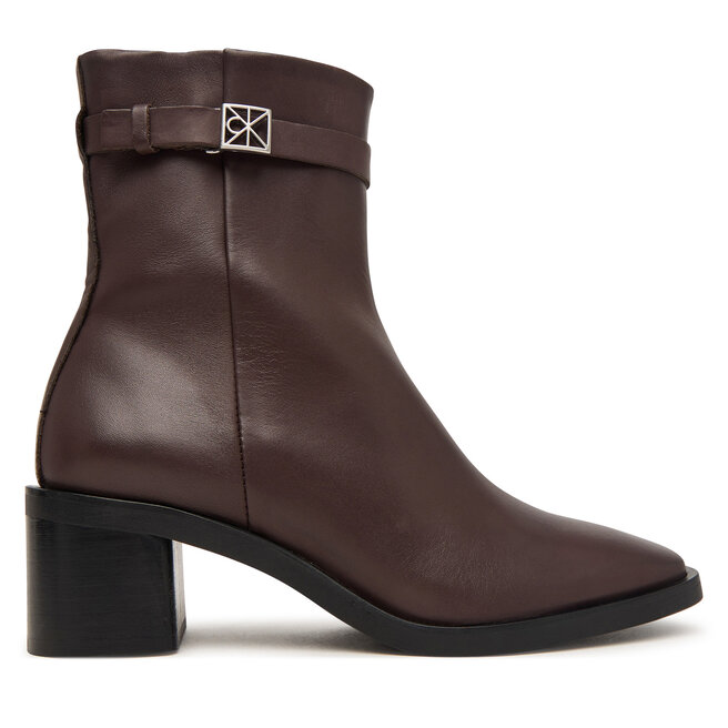 Botki Calvin Klein Block Heel Ank Boot Lth Hdw HW0HW03171 Brązowy