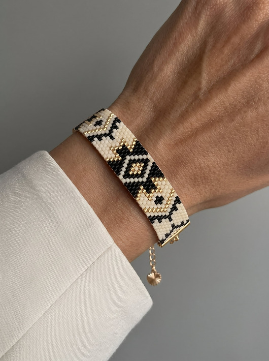 Evil eye - złota bransoletka z koralików Miyuki - ornamental