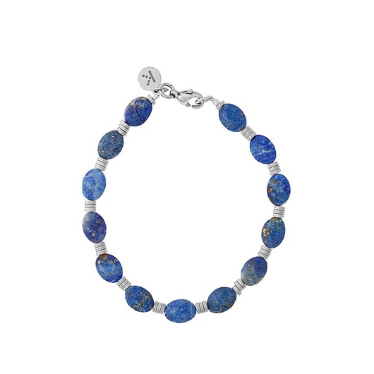 Bransoletka Lapis Lazuli x Hematyt - -srebrne hematyty - Srebrna stal szlachetna