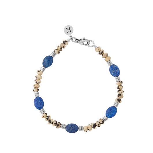 Bransoletka Lapis Lazuli x Kamień Dalmatyński - -srebrne hematyty - Srebrna s