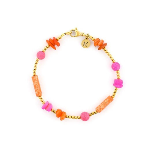 Bransoletka Pink & Orange - -złote hematyty - Pozłacana stal szlachetna