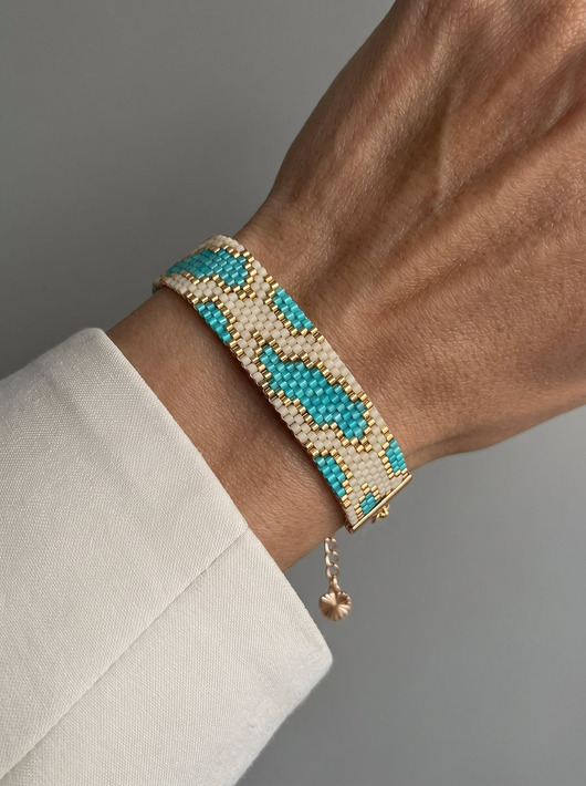 Turkusowa złota bransoletka z koralików Miyuki - snake pattern