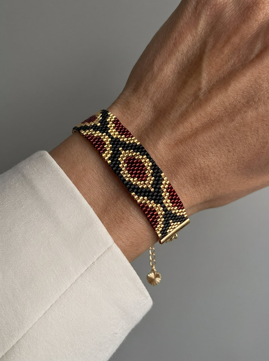 Bordowa złota bransoletka z koralików Miyuki - ornamental