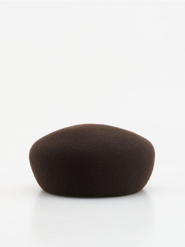 Reserved - Wełniany beret - ciemnobrązowy