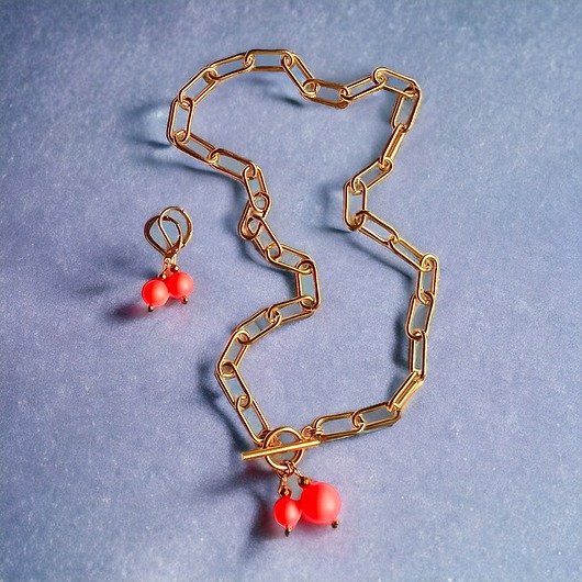 KOMPLET Swarovski neon pearls : TWO : neon orange : naszyjnik, kolczyki