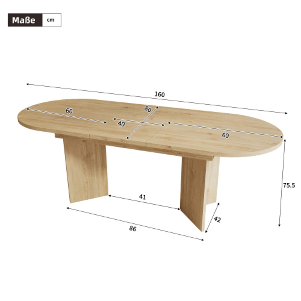 Dębowy rozkładany stół do jadalni 120–160×80 cm, nowoczesny, prosty stół rozsuwany z pogrubionym blatem i zaokrąglonymi narożnikami, meble do jadalni dla 4 do 6 osób.