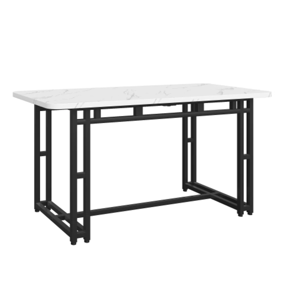 Stół do jadalni w stylu light luxury, prostokątny, 120×70 cm, nowoczesny stół kuchenny z czarnymi metalowymi nogami, meble do jadalni i salonu.