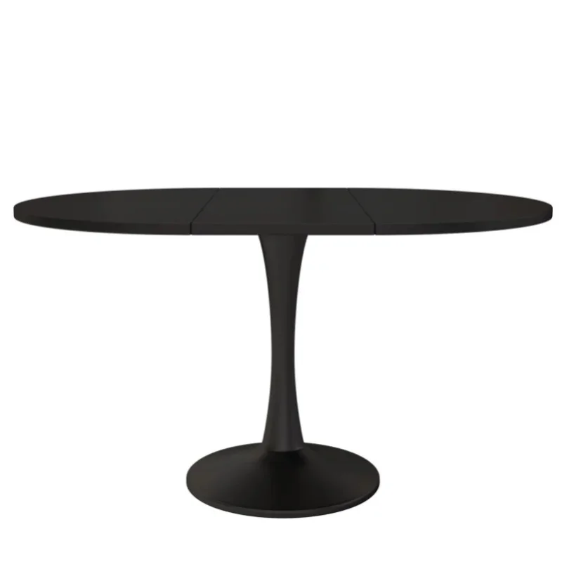 Owalny rozkładany stół do jadalni, MDF, długość od 100 do 140 cm, szerokość 100 cm, wysokość 75 cm, czarny