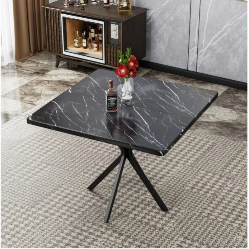 Stół do jadalni w stylu Mid-Century Modern, kwadratowy, z blatem z MDF i nogami z żelaza węglowego, 98 cm, dla 4-6 osób.
