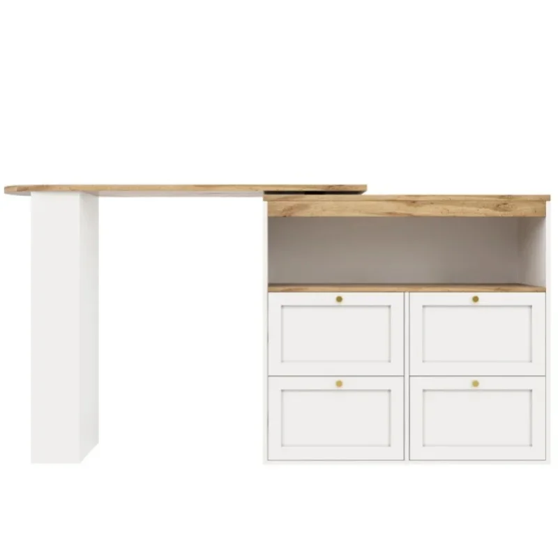 Biała modułowa wyspa kuchenna z obrotowym elementem 360 stopni ° Obrotowe półki boczne, 4 szuflady, MDF, 105x39x102 cm