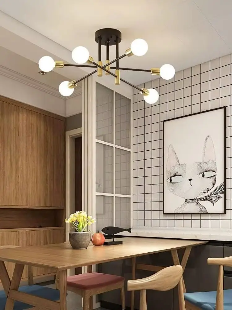 Lampa sufitowa w stylu vintage, oprawa E27 czarno-złota, pół-wpuszczana, nowoczesny żyrandol Sputnik do salonu, sypialni, jadalni, biura (bez żarówki)