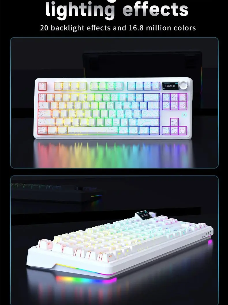 Klawiatura mechaniczna AJAZZ AK870 V2, 87 klawiszy, 3 tryby połączenia bezprzewodowego, hot-swap, TFT, RGB, redukcja szumów, pokrętło głośności, ładowanie USB-C Daydream yellow