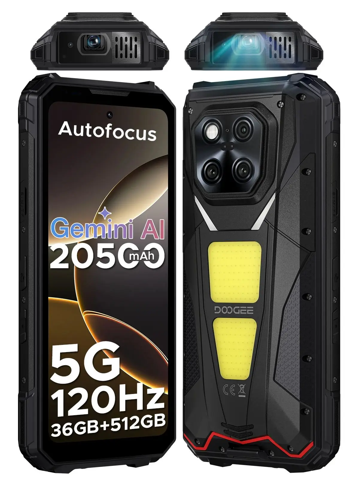 DOOGEE V Max Play 5G Wytrzymały telefon z projektorzem, wyświetlacz 6,78 cala, bateria 20500 mAh, podwójne światła kempingowe, procesor Dimensity 7300, smartfon z NFC Black Set