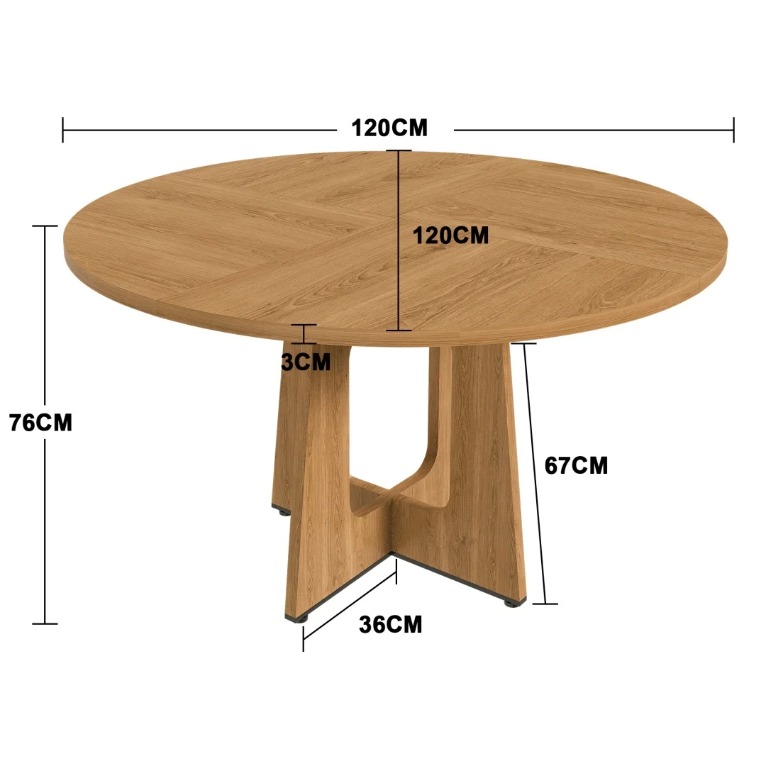 Modułowy okrągły stół do jadalni, 120×76 cm, okrągły stół do jadalni z MDF z fornirem imitującym dąb, praktyczny stół do użytku domowego w kuchni, jadalni i salonie. Oak+Table