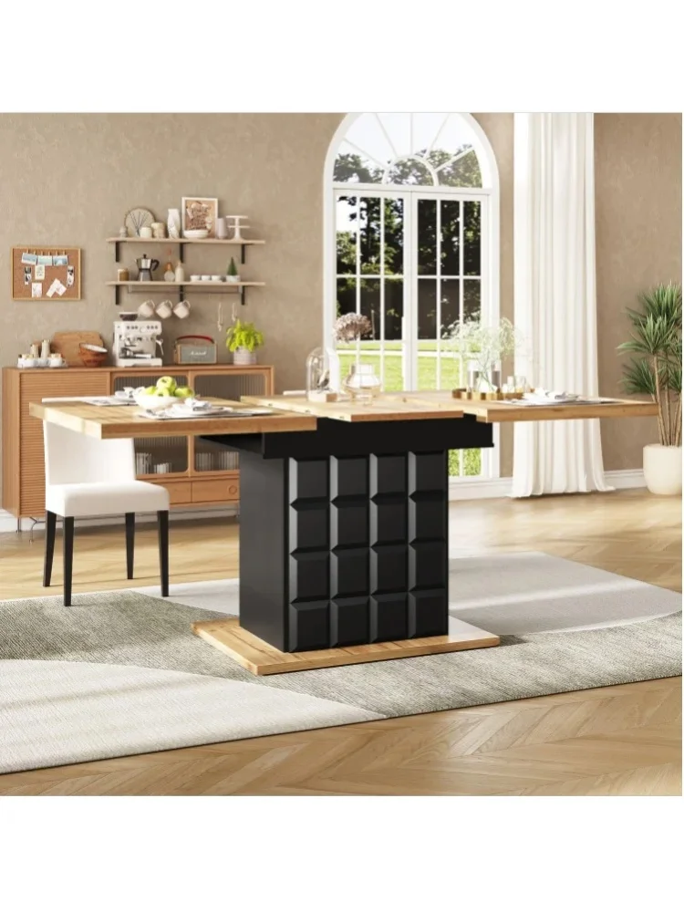 Rozkładany stół do jadalni 110-140×80cm z wzorem w kratkę, składany stół kuchenny dla 4-6 osób, oszczędzający miejsce, wykonany z MDF i metalu.