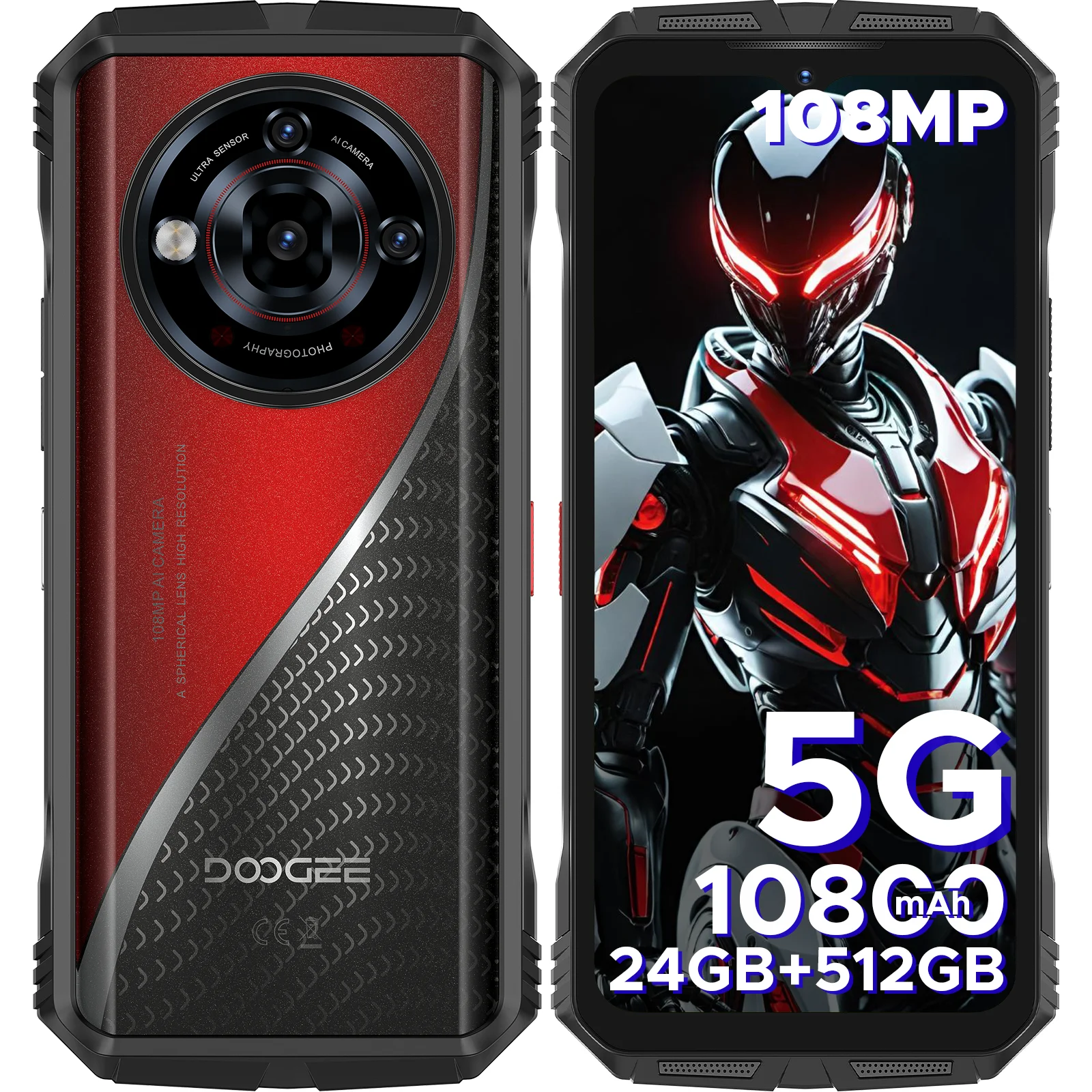 Globalna Wersja DOOGEE S118 Pro 5G Wytrzymały Telefon Komórkowy Bateria 10800mAh Dimensity 7050 6.6'' FHD 120Hz 24GB RAM 512GB ROM Telefon Komórkowy NFC 8GB 512GB Red