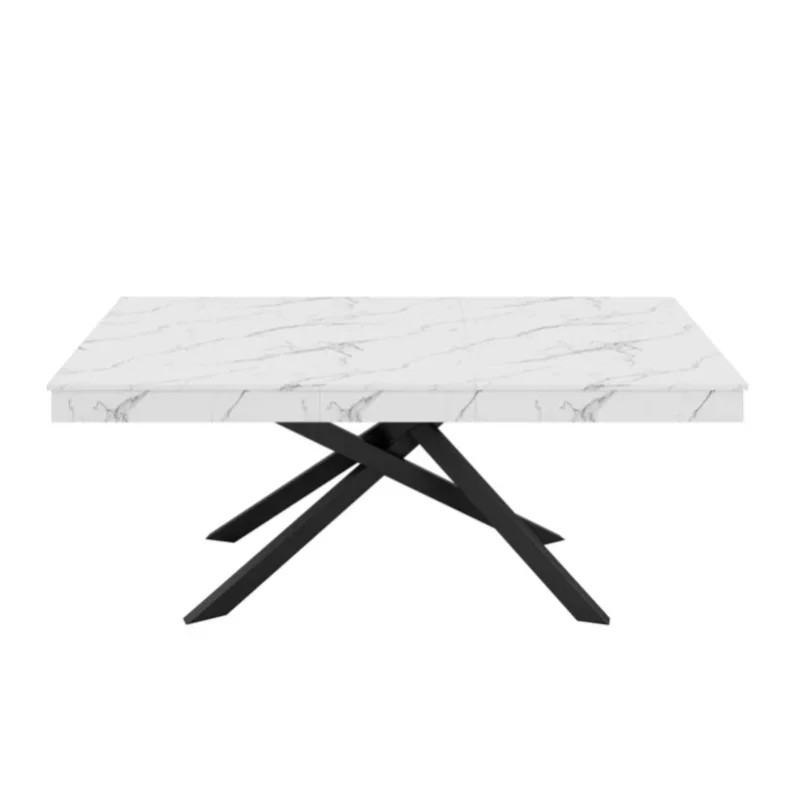 Rozkładany stół do jadalni 140-180x80 cm dla 6-8 osób z grubym blatem z MDF i metalowymi nogami krzyżowymi, biały