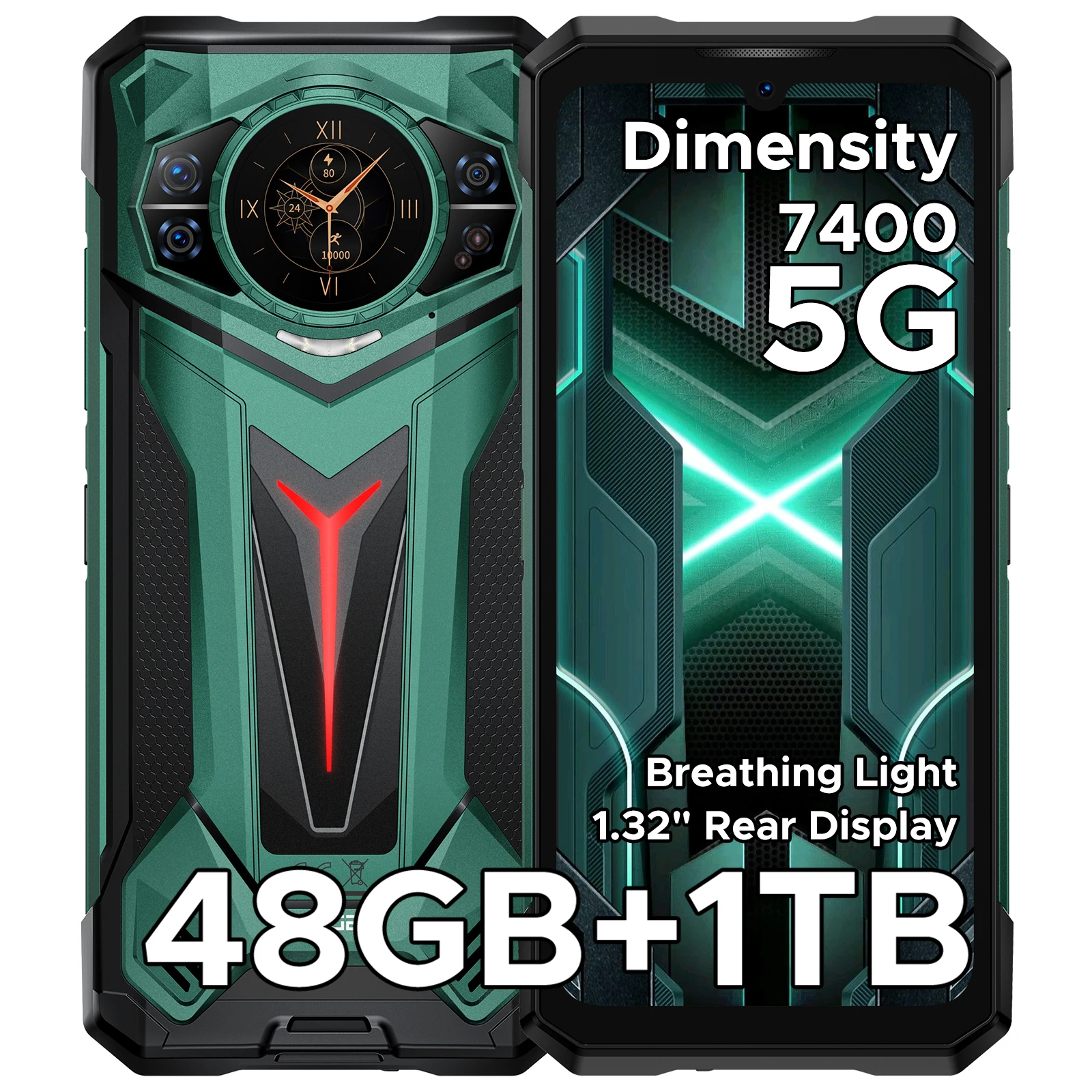 DOOGEE S200 Ultra 5G Wytrzymały Telefon 48GB 1TB Efekt Światła 1.34-calowy Wyświetlacz Tylny Dimensity 7400 11000mAh 66W NFC WiFi6E Smartphone 12GB 1TB Yellow