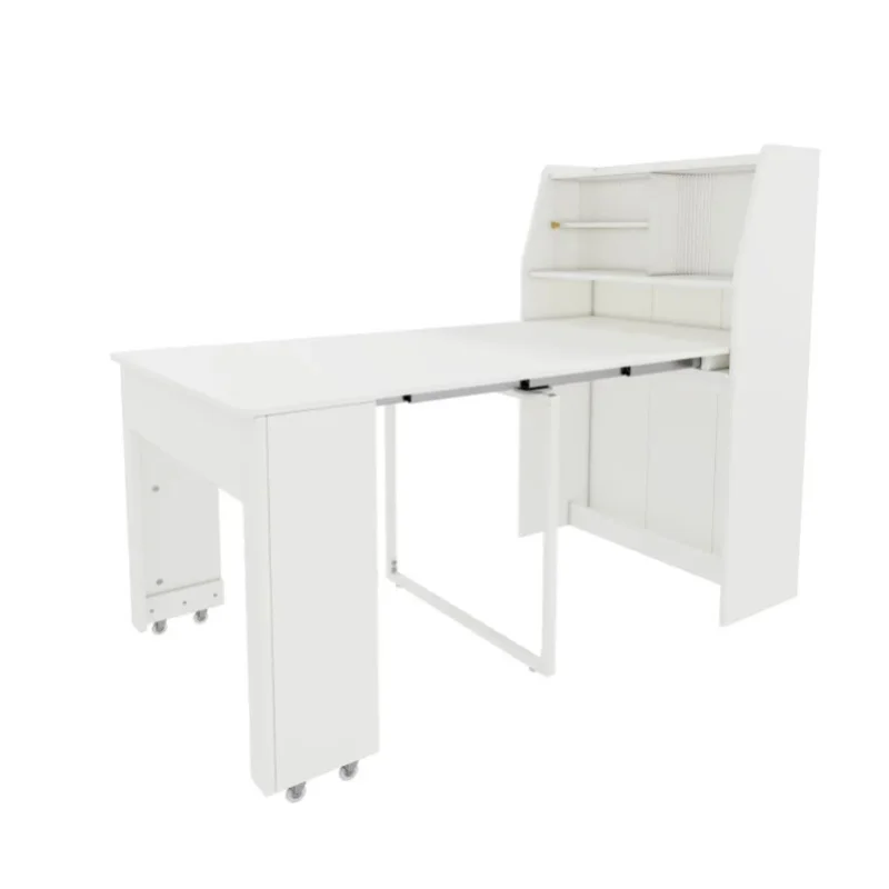 Rozkładany stół do jadalni z miejscem do przechowywania, 52-132,5x80x76 cm, biały, wielofunkcyjny stół prostokątny