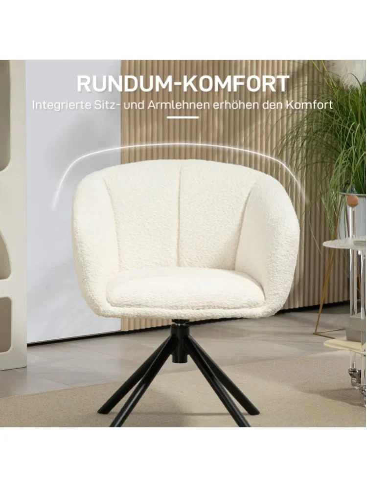 Modenvie Kremowobiały fotel obrotowy z efektem lnianego materiału, z podłokietnikami i metalowymi nogami, 58,5x59x78,5 cm