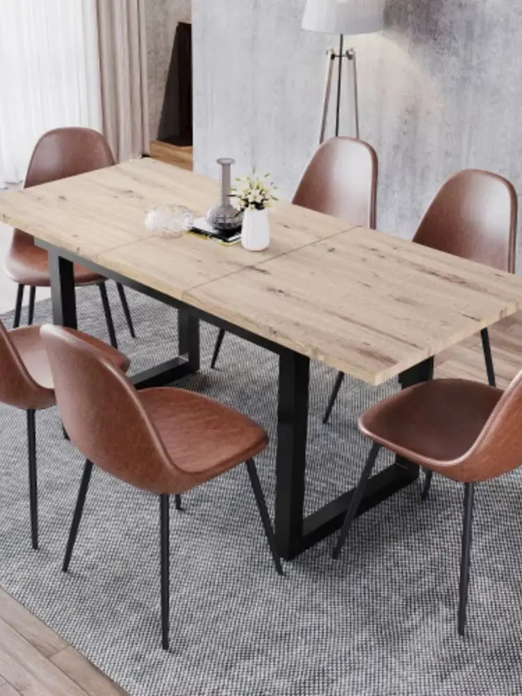 Przemysłowy rozkładany stół prostokątny 140-180×80×75cm, wielofunkcyjny stół kuchenny oszczędzający miejsce, stół do jadalni z żelaznymi nogami i blatem z MDF o efekcie dębu do jadalni i salonu.