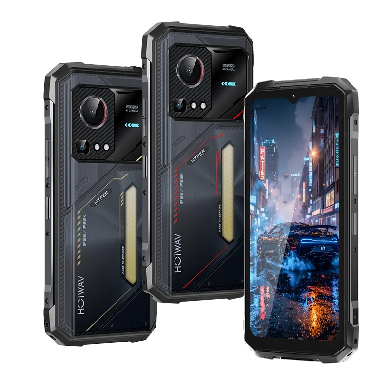HOTWAV Hyper 7S 6.6'' Wytrzymały Telefon z Wyświetlaczem 120Hz, Gemini Android 15, Duża Bateria 10800mAh, Szybkie Ładowanie 20W, Telefon Komórkowy 5G Wersja Globalna, 4GB RAM, 256GB Pamięci, Smartfon Hyper 7S Black Red