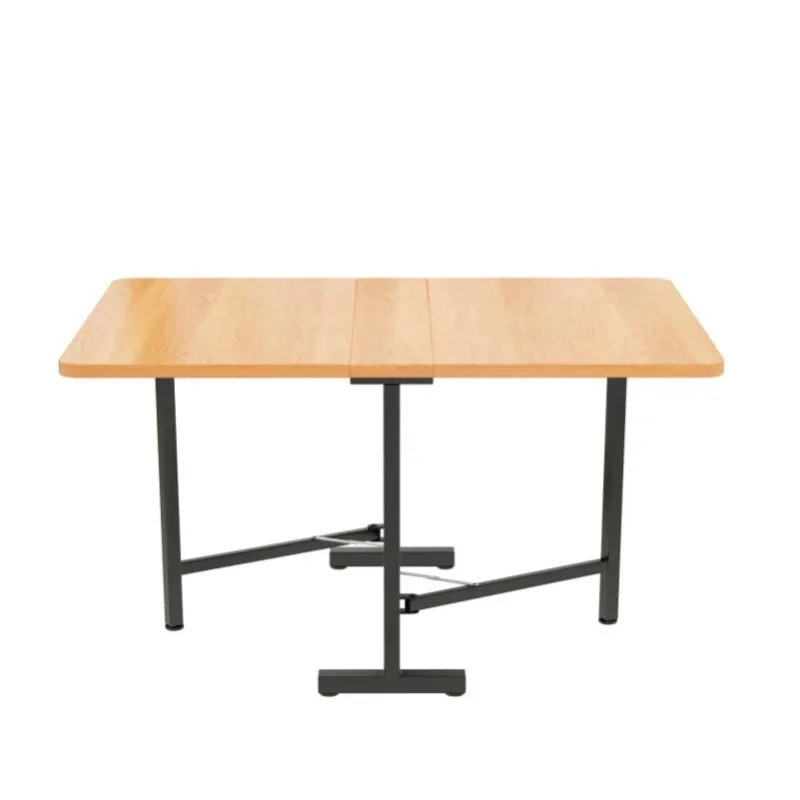 Nowoczesny minimalistyczny rozkładany stół do jadalni 120x80 cm ze składanym schowkiem i podpórkami ze stopu o wysokiej wytrzymałości w kolorze naturalnego drewna.