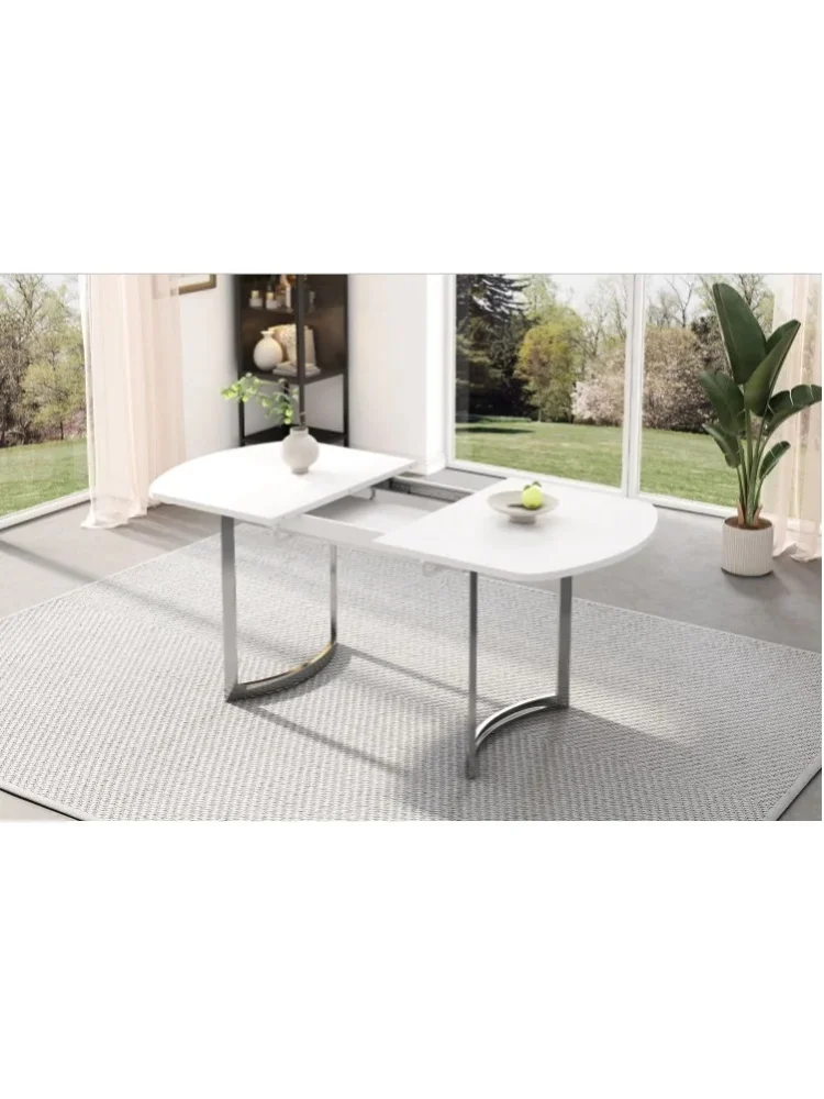 Rozkładany stół do jadalni 140-180 x 80 cm ze srebrnymi metalowymi nogami, białym blatem, nowoczesny design dla 4–6 osób