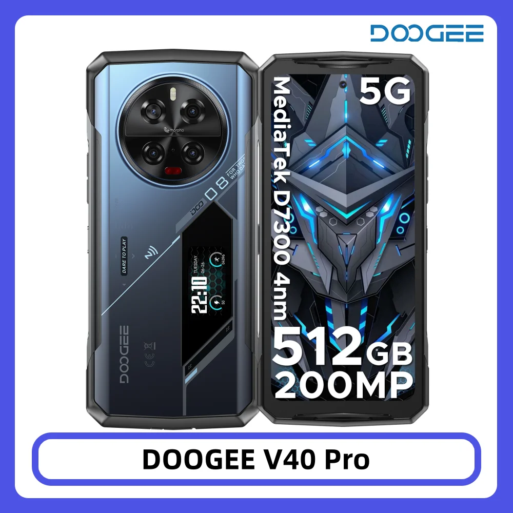 DOOGEE V40 Pro 5G Wytrzymały telefon komórkowy 36GB 512GB MTK Dimensity 7300 6.78 cali Wyświetlacz FHD+ Aparat 200MP Bateria 8680mAh NFC Smartfon do gier 16 GB 512 GB Srebrny