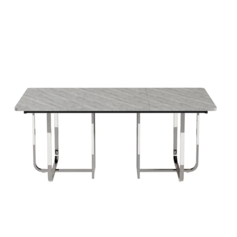 Prostokątny stół do jadalni 180x80x75cm z szarą płytą MDF i srebrnymi metalowymi nogami dla 6 osób