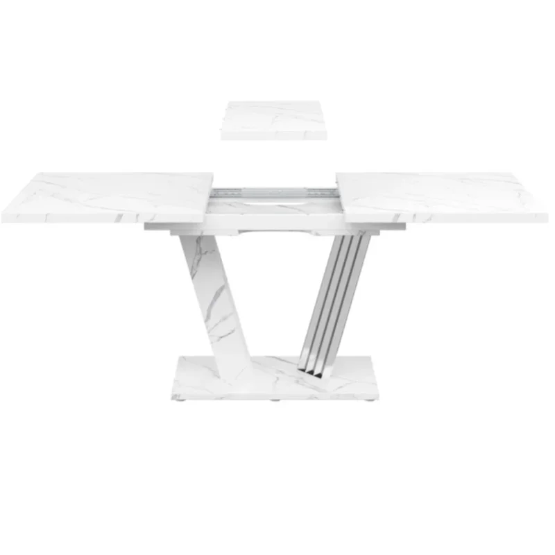 Rozkładany stół do jadalni z blatem MDF o efekcie marmuru 120-160x80x76 cm z regulowanymi metalowymi nogami