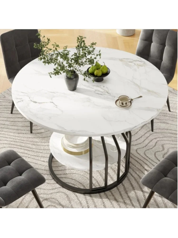 Okrągły stół do jadalni 80×80×76 cm z blatem MDF o efekcie marmuru i regulowanymi nóżkami, czarny
